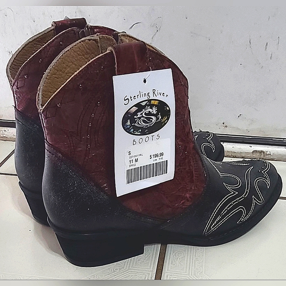 Sterling River Womens Zip Cowboy Bootie NWT Leather Sz 11 med - Picture 2 of 8